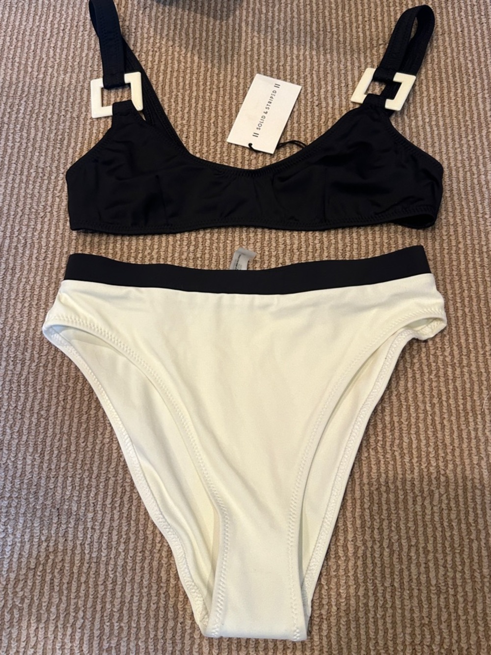 NWT SOLID & STRIPED Black and White high waist Bikini set size S/M